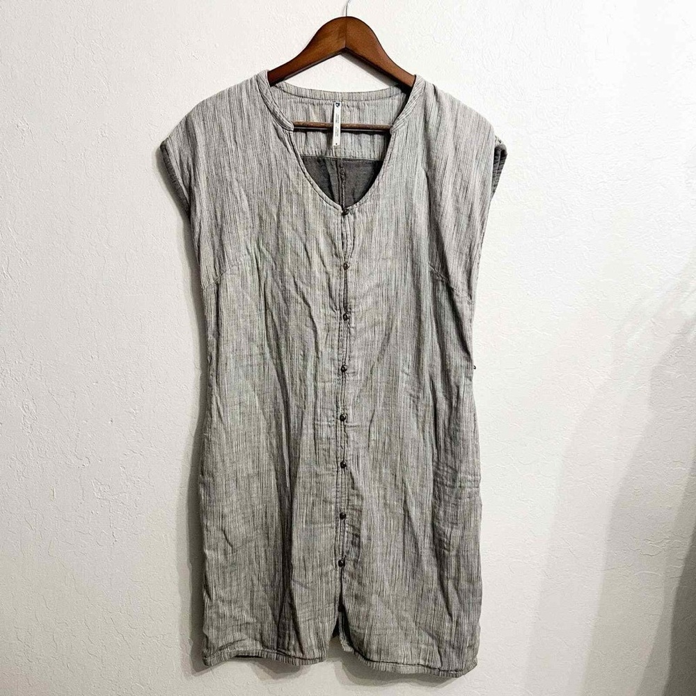 KUHL Riviera Gauzy Linen Blend Button Front Tunic Dress Gray Gorpcore hiking - Picture 2 of 6